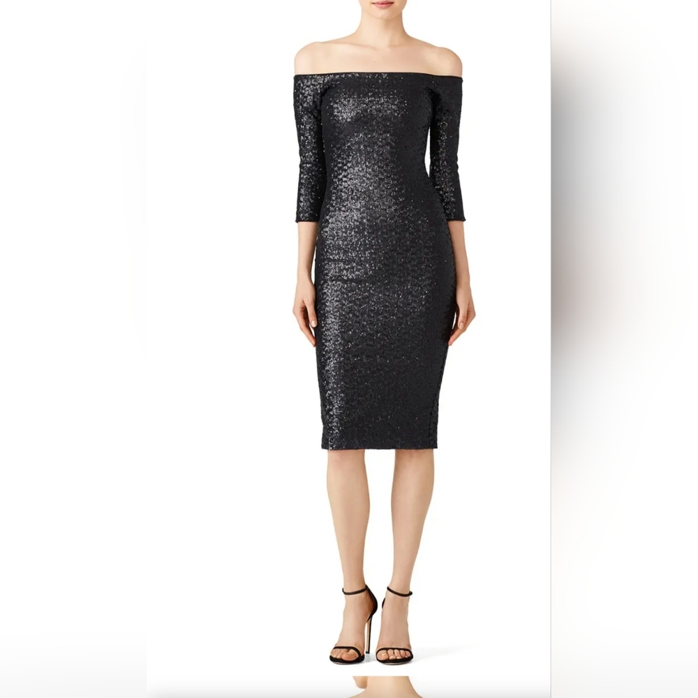 Off the shoulder black sequin dress